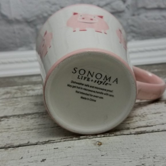 Sonoma Life Style Pig Coffee Mug Pink Red White - Picture 4 of 4